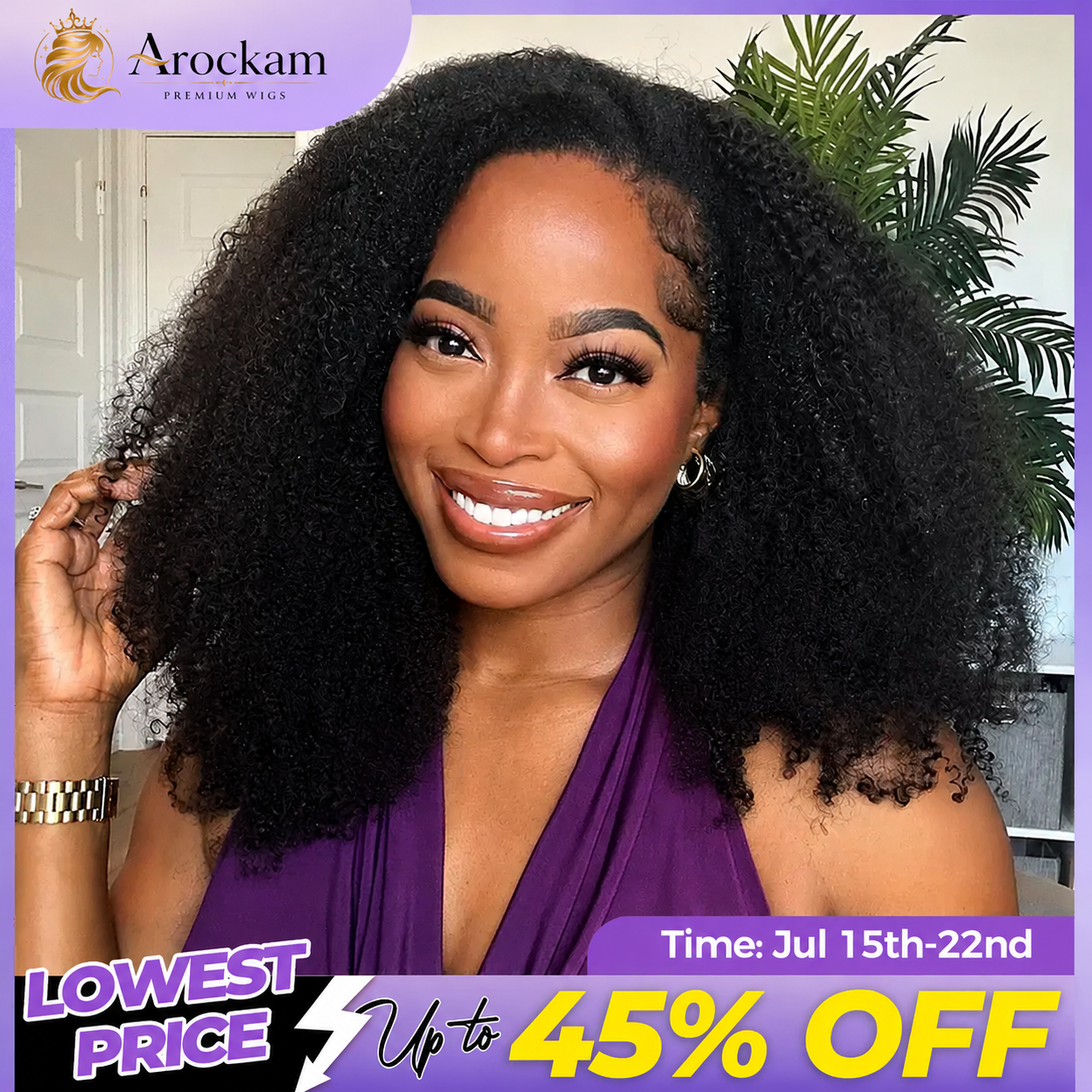 ⚡Final Hours - ✨Arockam™ 3 In 1 Afro Curly Half Wig - No Glue Needed