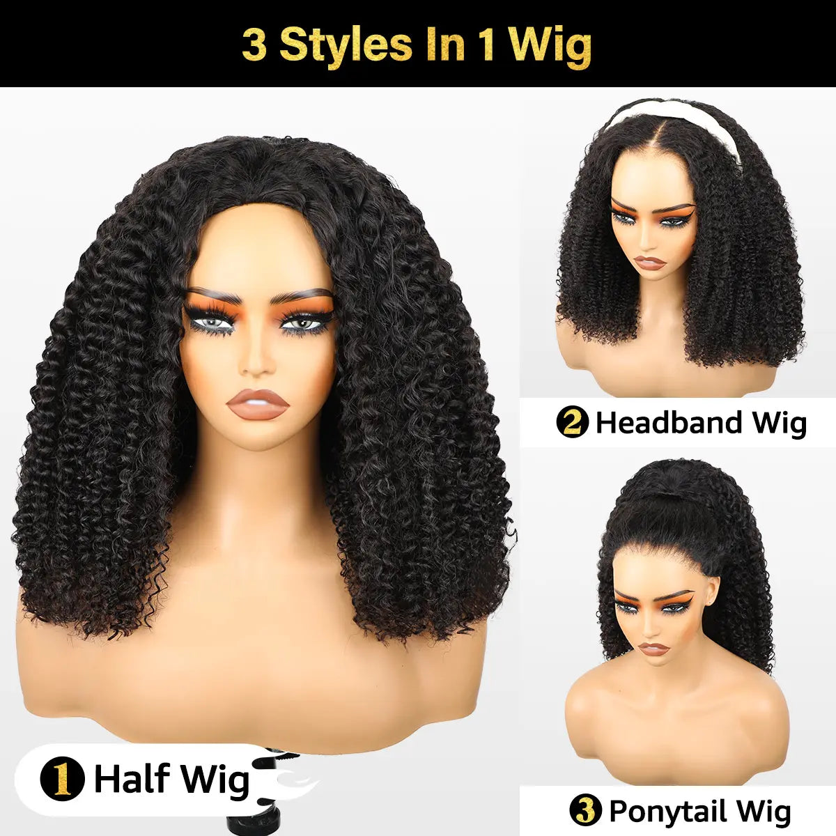 ⚡Final Hours - ✨Arockam™ 3 In 1 Afro Curly Half Wig - No Glue Needed